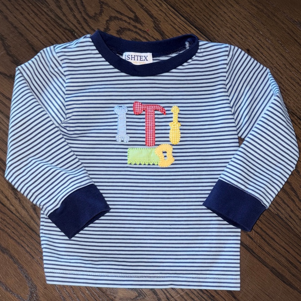 NEW 2T Ishtex Kids Long Sleeve Striped Shirt with Tool Design